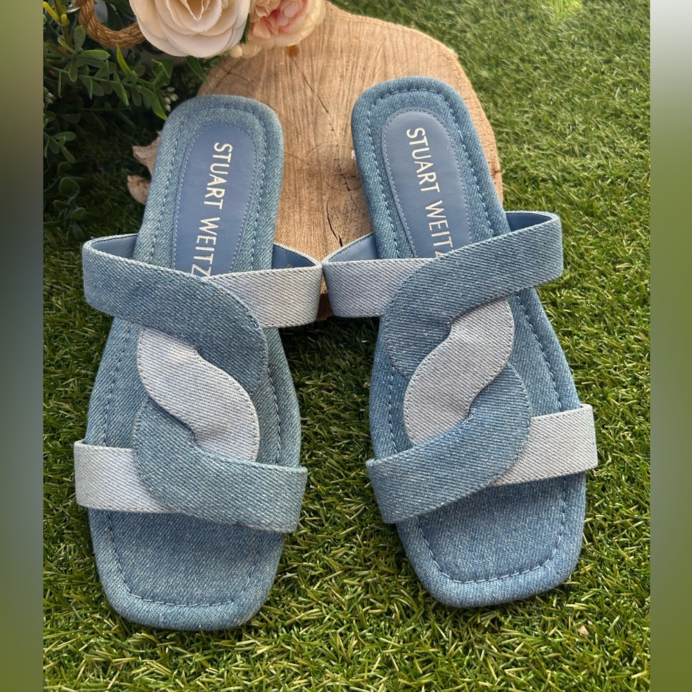 Stuart Weitzman Ibiza Slide Sandal Denim Blue Women's Size 7.5 NEW